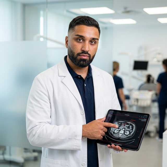 Arzt weist auf Befunde hin